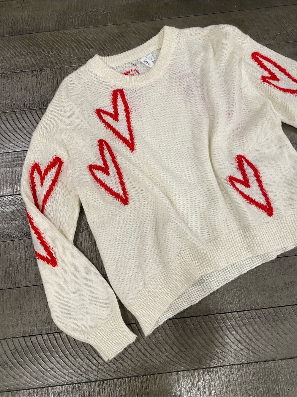 Elan Cream Sweater with Red Heart Accents